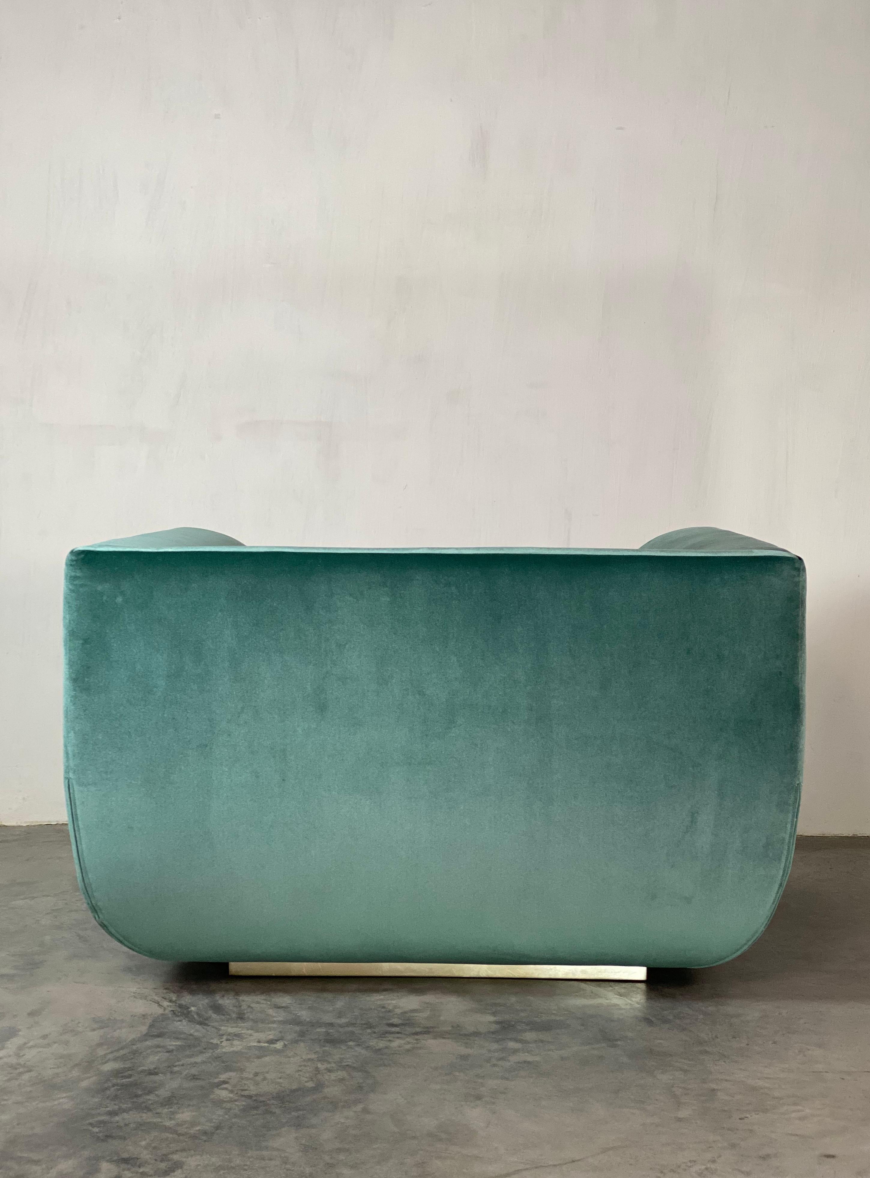 Contemporary ABYSS Armchair in Mint and Ocean Blue Velvet For Sale