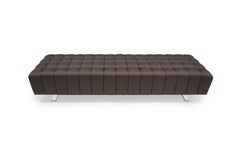 Abyss Bench Brown deep Tufted bench, chrome legs, custom, metal legs, buttons