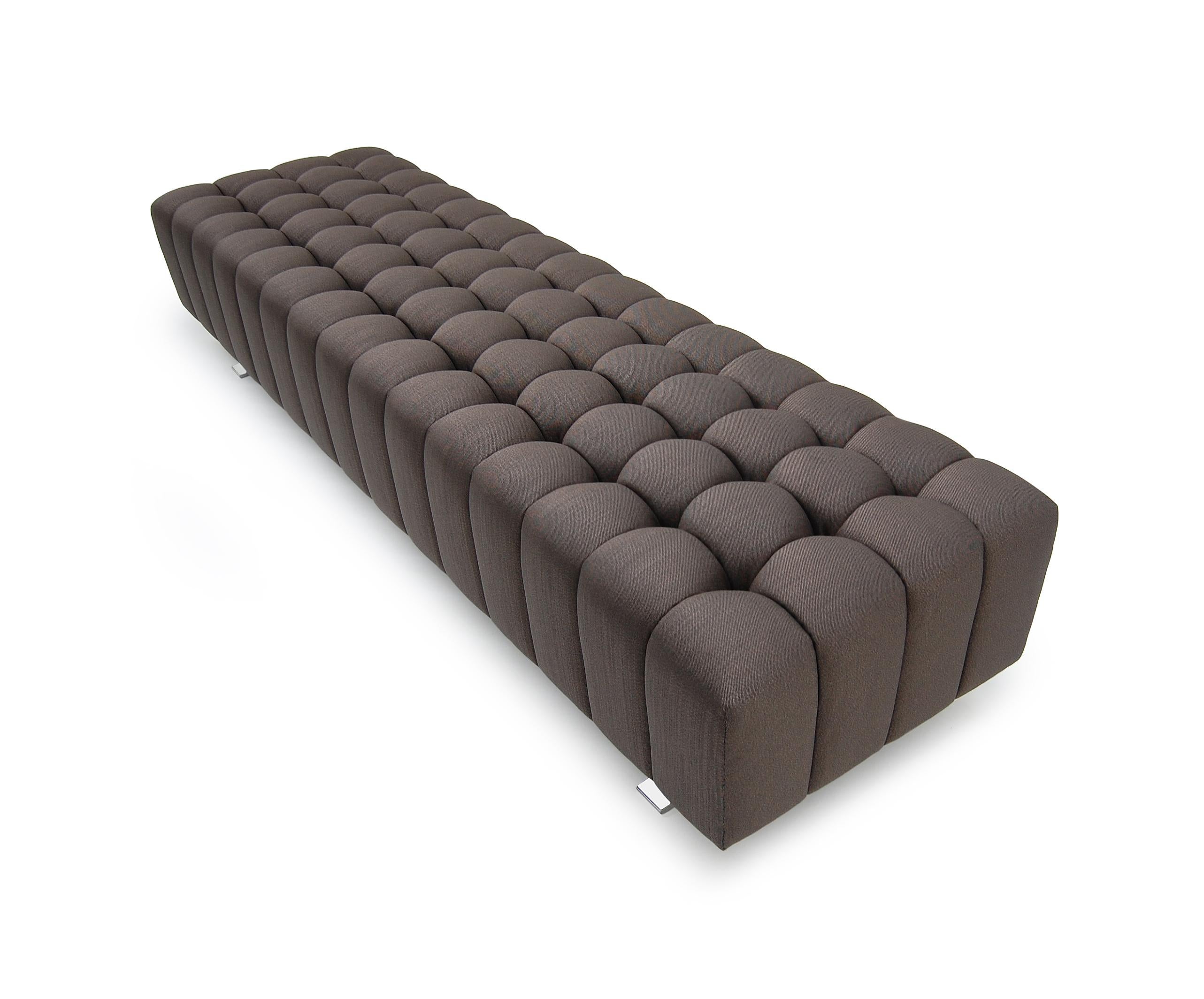 Other Abyss Bench Brown deep Tufted bench, chrome legs, custom, metal legs, buttons For Sale