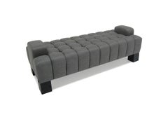 Abyss Bench with Arms, Deep Tufted, Oak Wood Block Legs, Custom, Buttons, Fabric