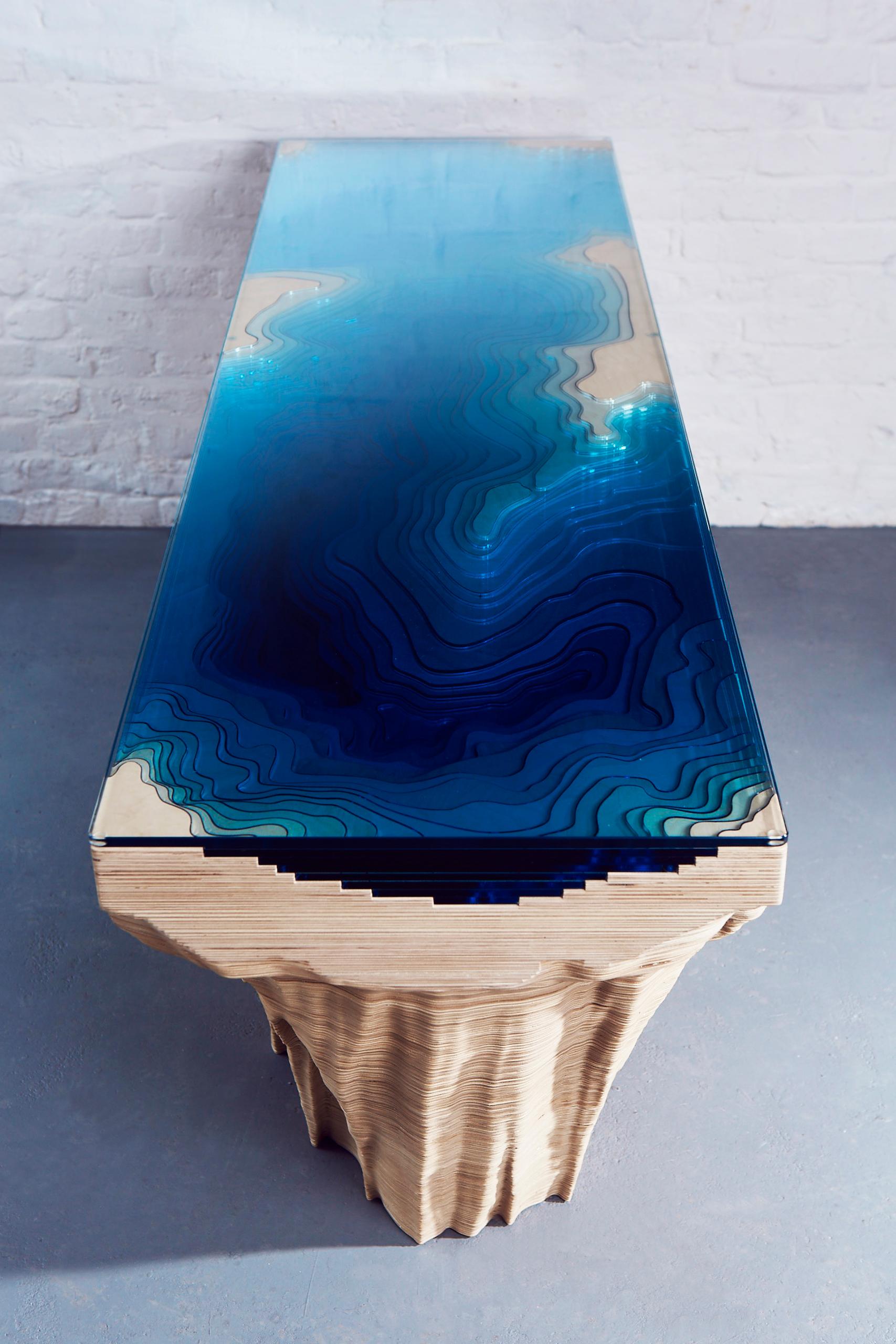 Table console Abyss du XXIe siècle en bouleau et verre en vente 1