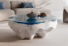 Abyss Horizon Table in White Carrara Marble and Glass by :DUFFY