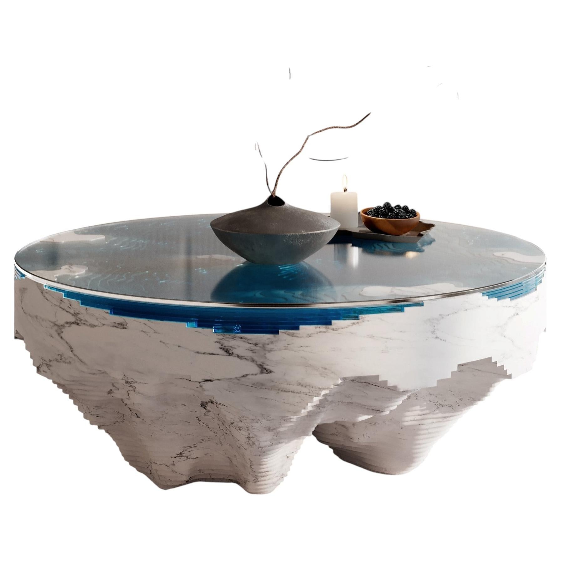 Abyss Horizon Table in White Carrara Marble and Glass by :DUFFY