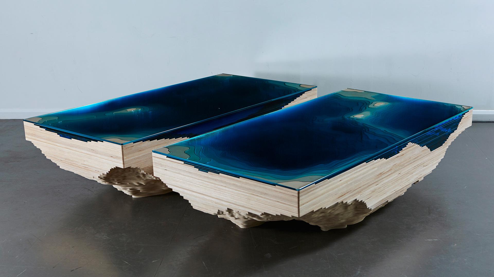 British Modern Abyss 'Kraken' Coffee Table in Birch Wood and Glass For Sale