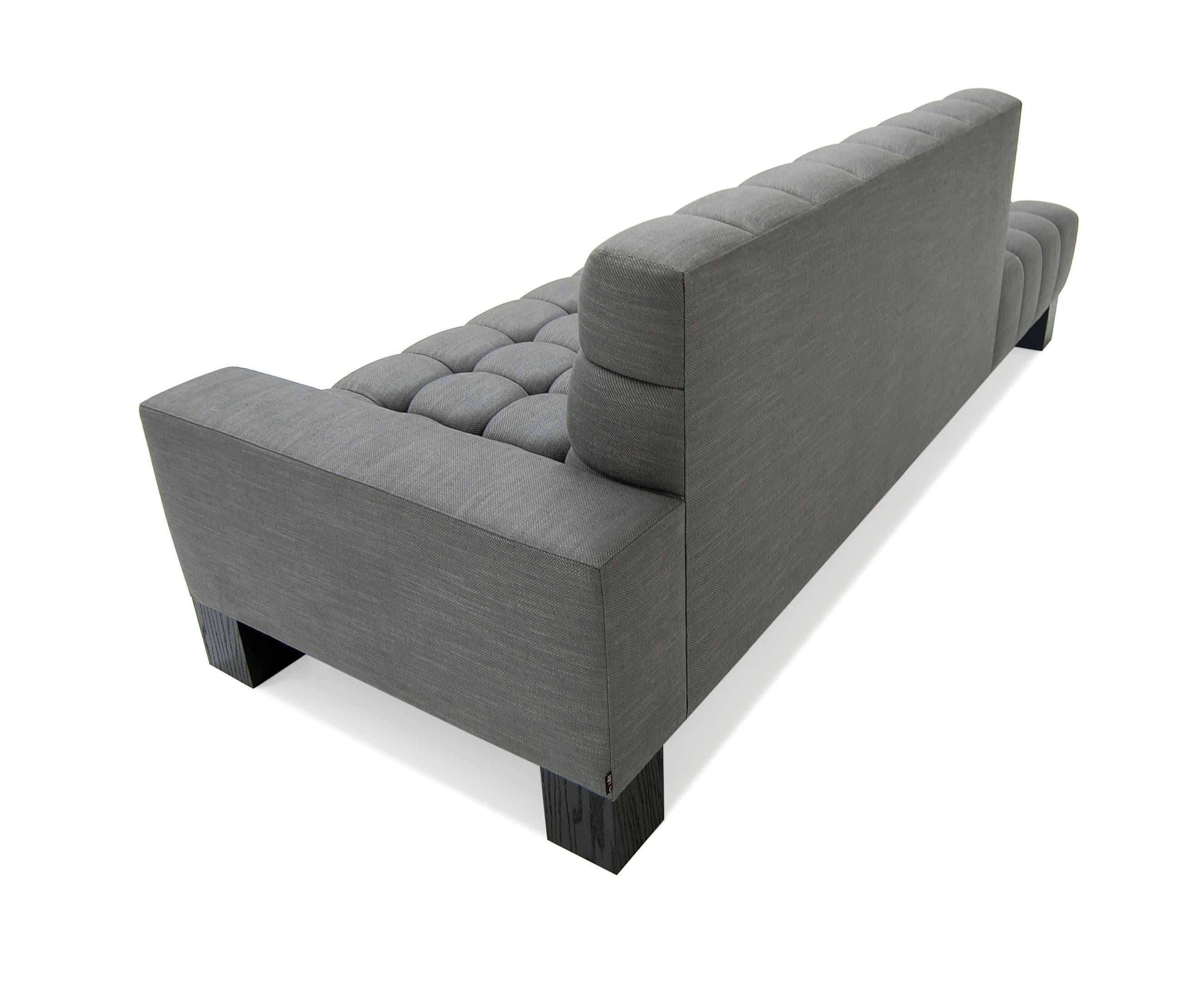 American Abyss Mini Sofa Chaise Channeling Deep Tufted Wood Legs Grey Custom For Sale