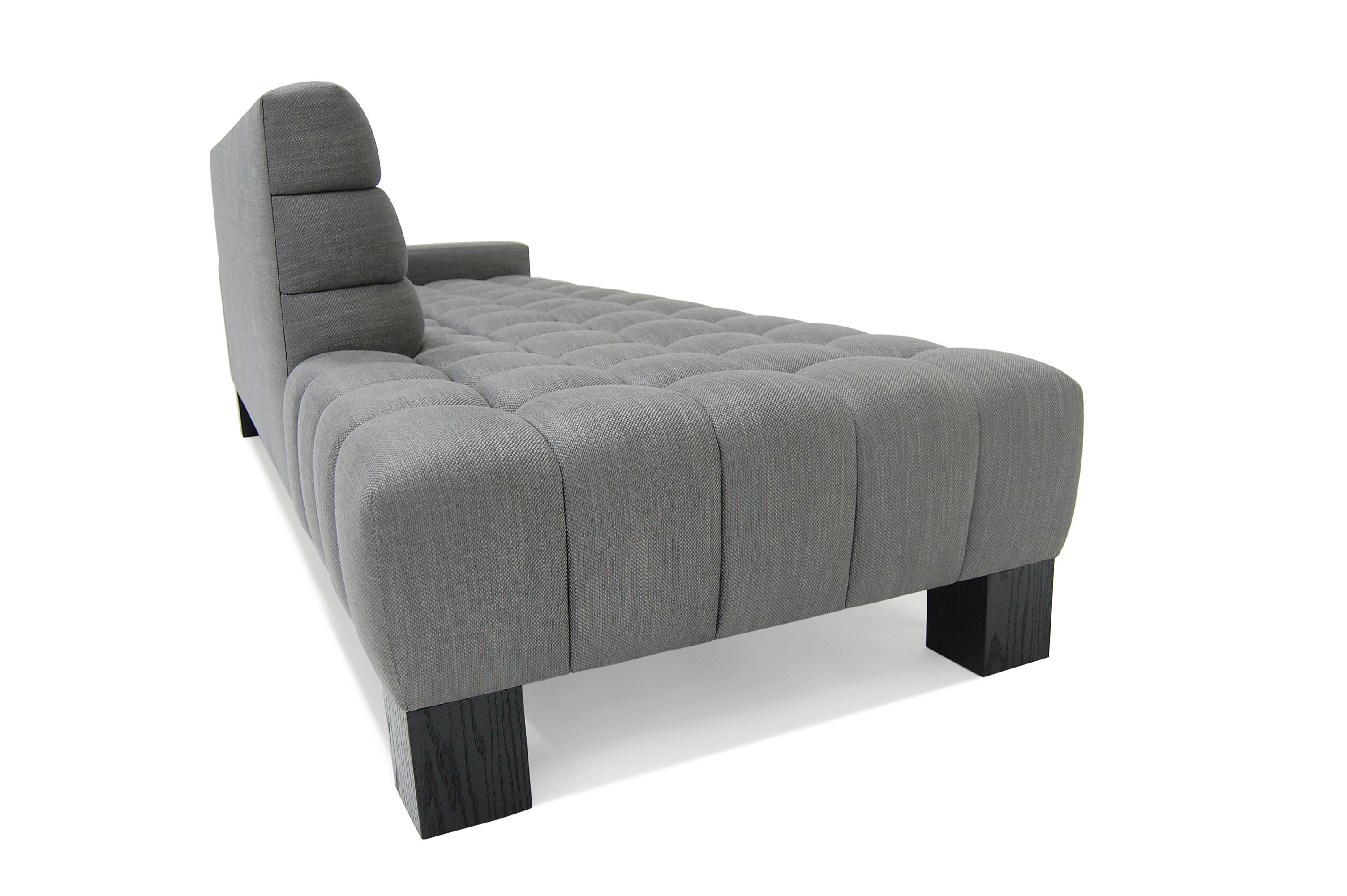 Fabric Abyss Mini Sofa Chaise Channeling Deep Tufted Wood Legs Grey Custom For Sale