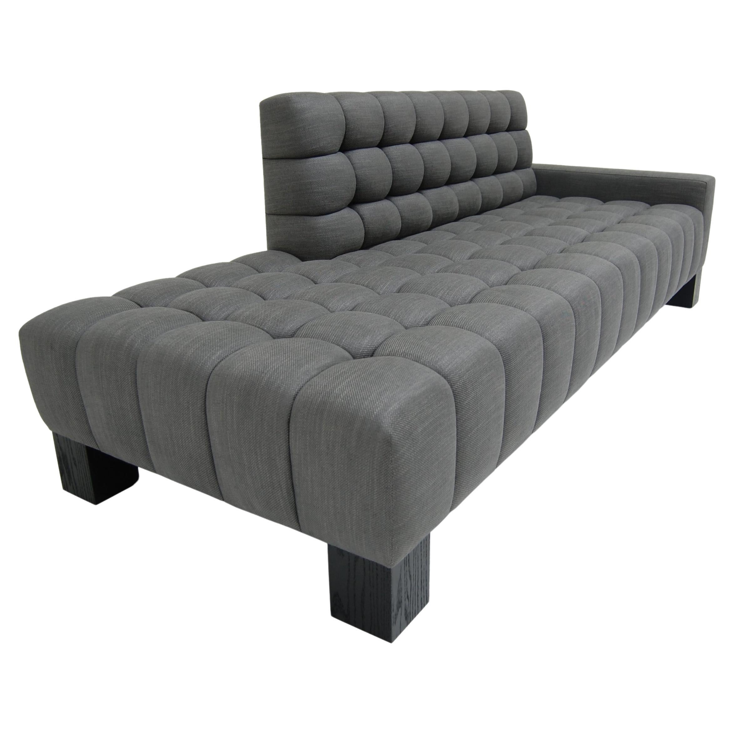 Abyss Mini Sofa Chaise Channeling Deep Tufted Wood Legs Grey Custom For Sale