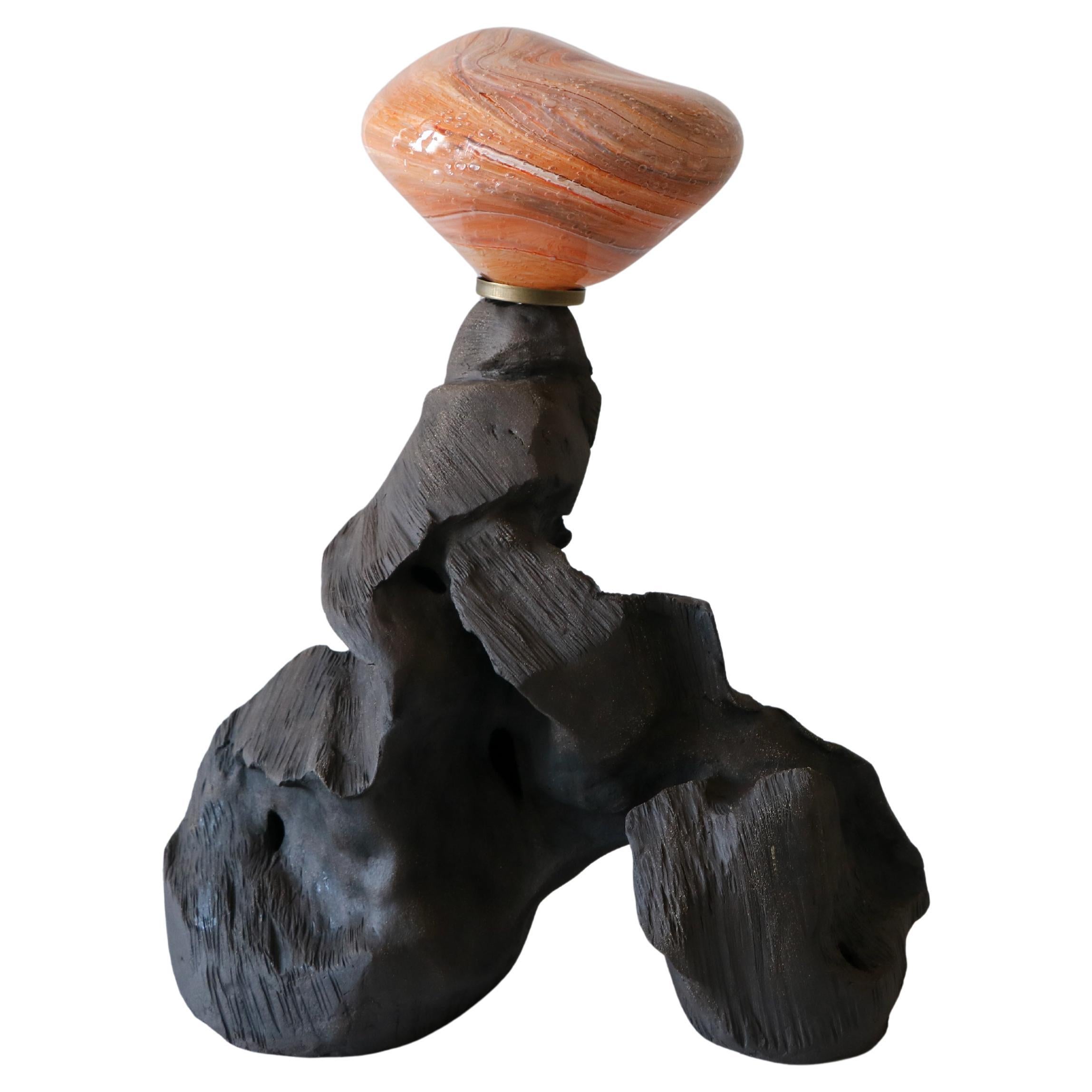 ABYSS No. 27 Sculptural Table Lamp in Stoneware and Hand-blown Glass