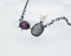 Abyss Sterling Raspberry Silver Sheen Sapphire Pearl Neckace by TIN HAUS