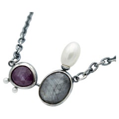 Abyss Sterling Raspberry Silver Sheen Sapphire Pearl Neckace by TIN HAUS