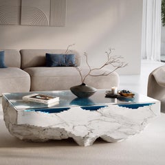 Abyss Table in White Carrara Marble and Glass by :DUFFY
