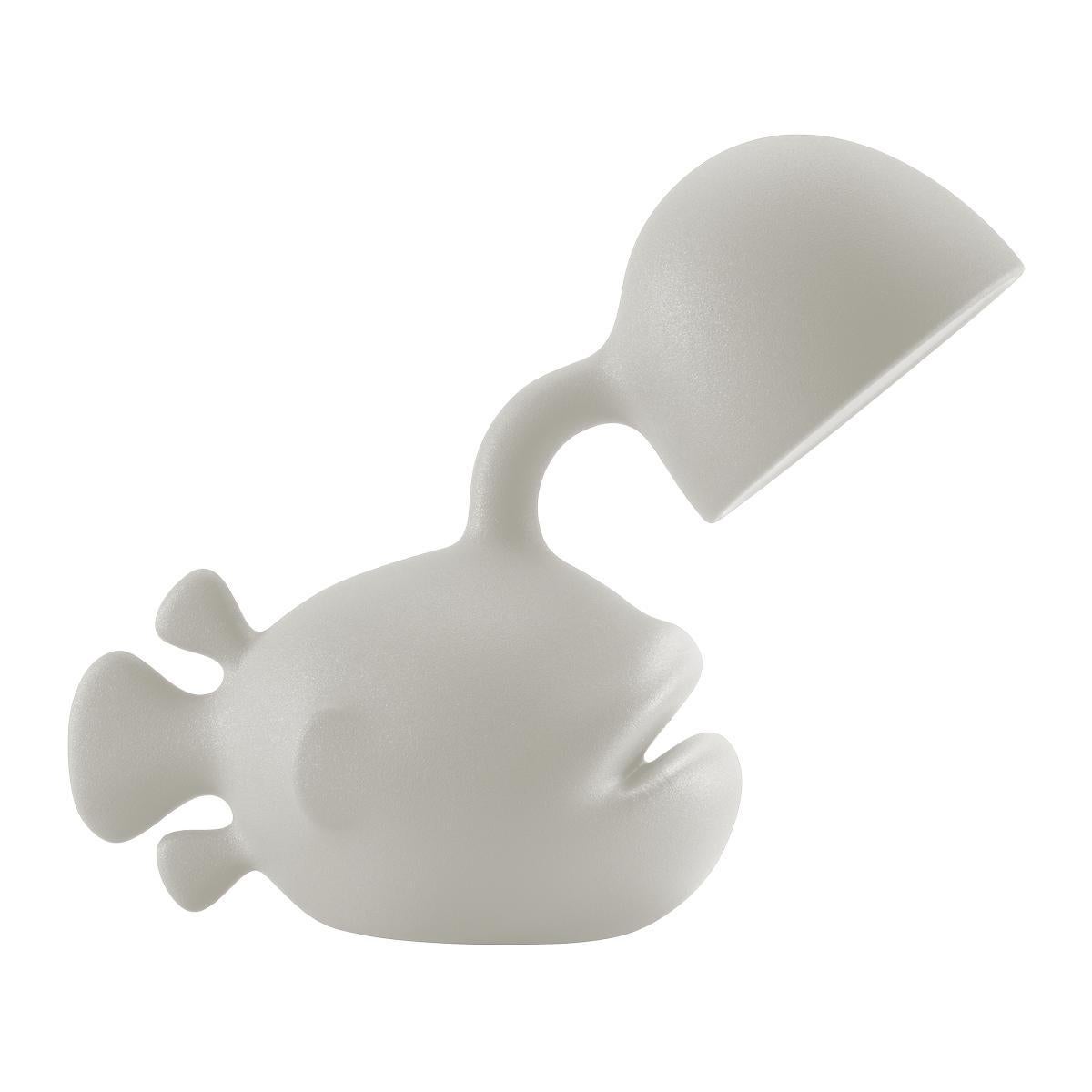 Designed by Dai Sugasawa, Abyss is a bold fish-shaped table lamp in recyclable polyethylene. Inspired by the anglerfish swimming in the deep seas with its luminous built-in rod, Abyss will dock directly to your house bringing light on your dining or