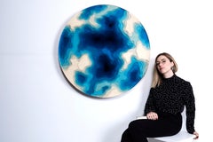 Modern Circular Wall Art Bas-Relief in Birch Wood and Glass