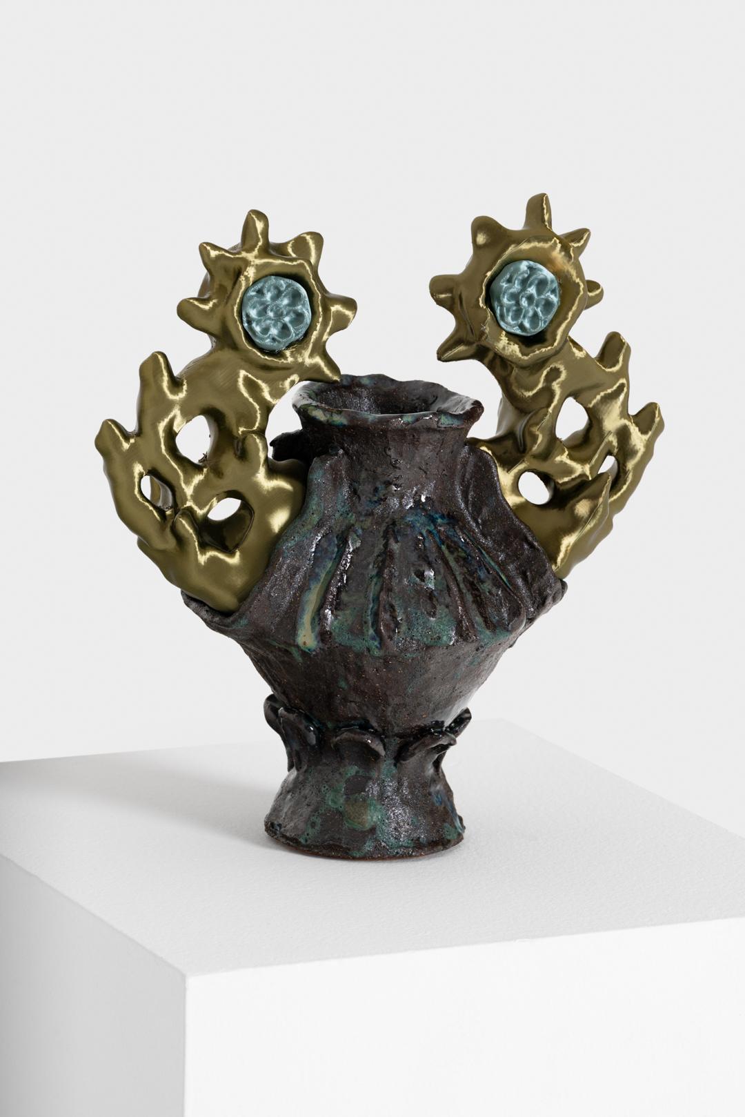 Argile Vase Amphora en filament PLA, argile noire, glaçure de Natalia Triantafylli en vente