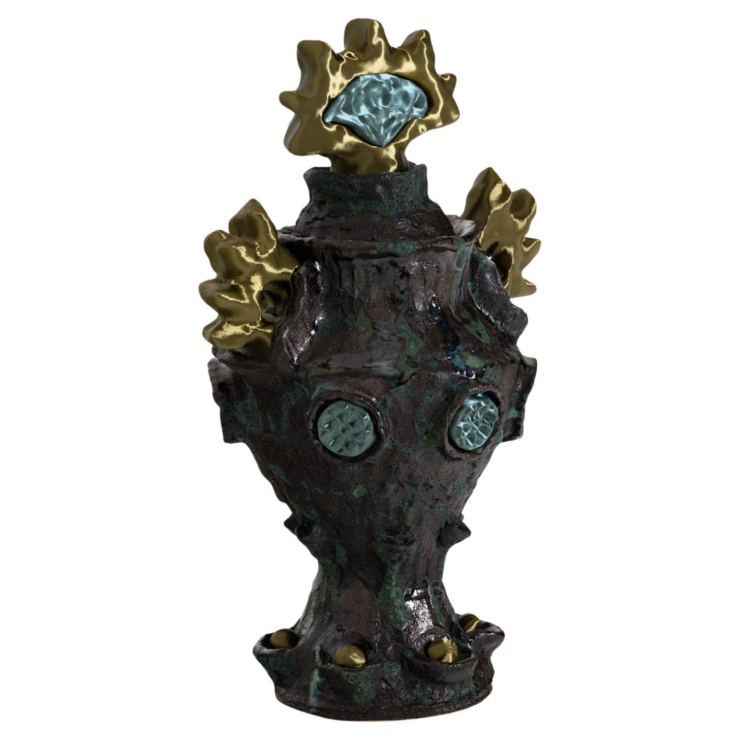 Vaso Abyssal Urn in filamento di PLA, argilla nera, smalto di Natalia Triantafylli in vendita