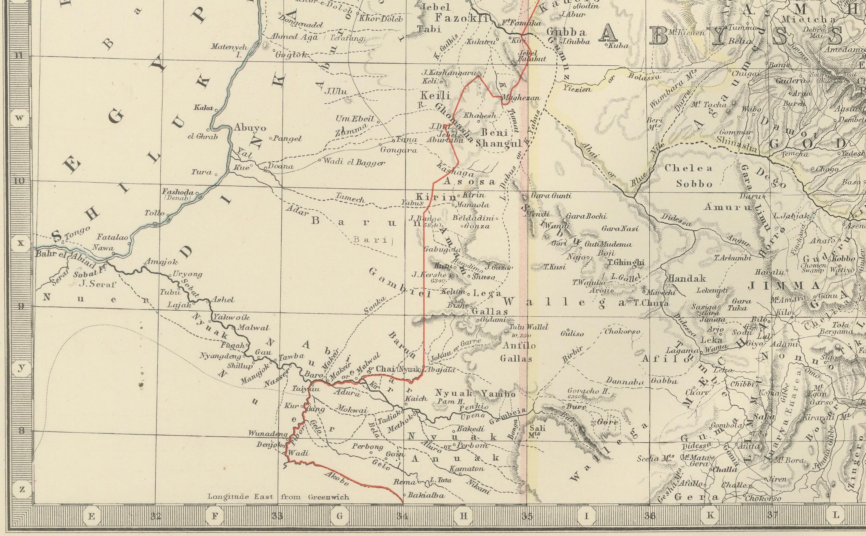 Titel: Abessinien und Obernubien, 1903 - Detailkarte der Region am Horn von Afrika

Diese faszinierende Karte mit dem Titel 