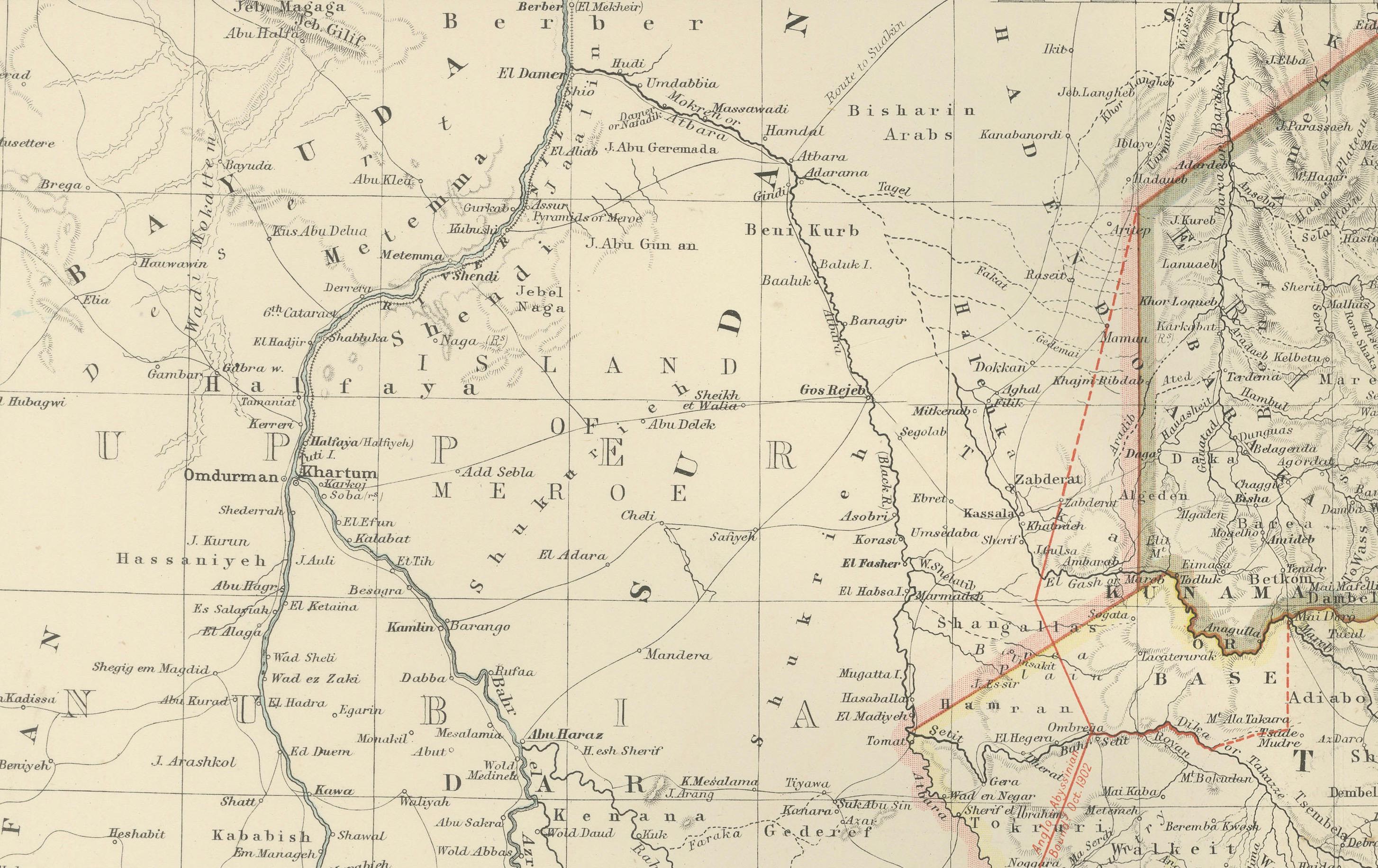 Abessinien und Obernubien, 1903 - Detailkarte der Region Horn von Afrika im Zustand „Gut“ im Angebot in Langweer, NL