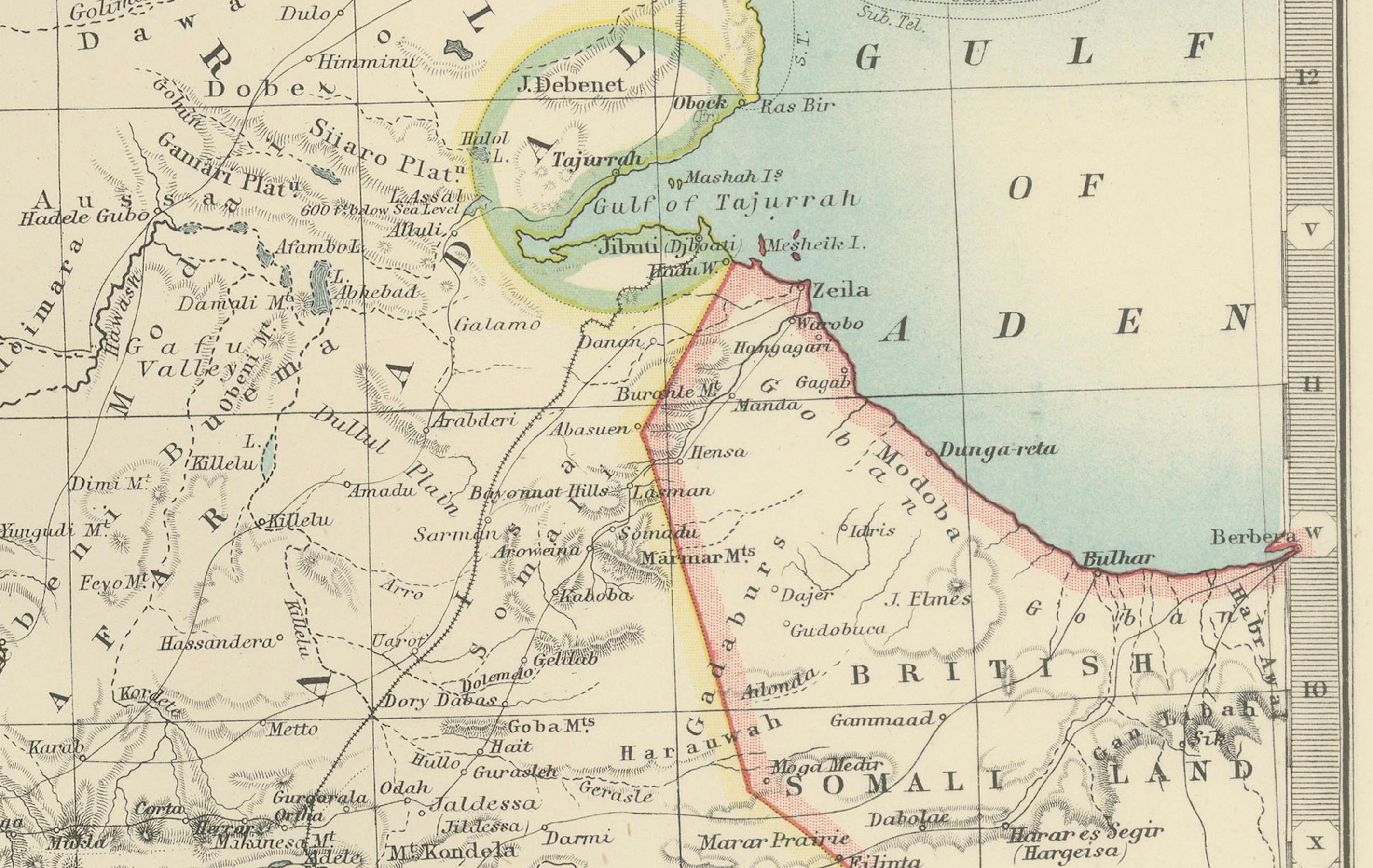 Abessinien und Obernubien, 1903 - Detailkarte der Region Horn von Afrika (Papier) im Angebot