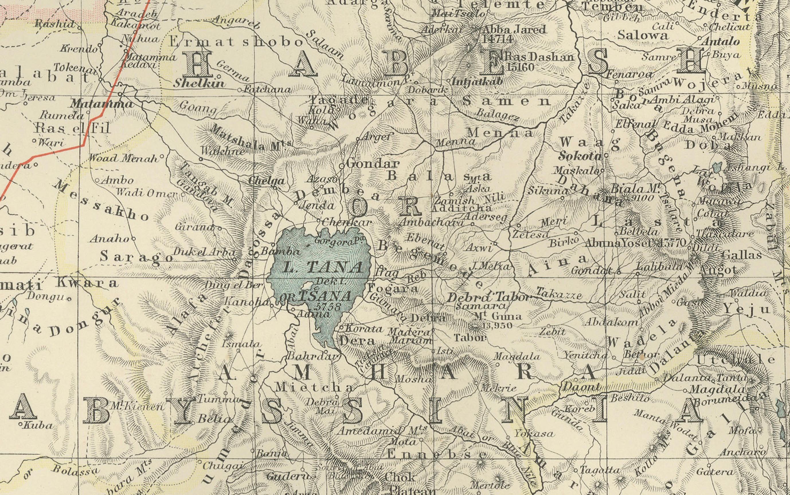Abessinien und Obernubien, 1903 - Detailkarte der Region Horn von Afrika im Angebot 2