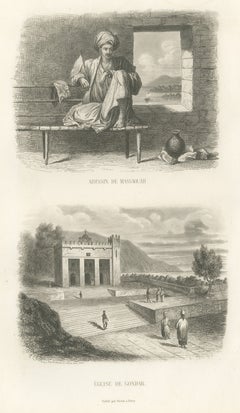 Abyssinian of Massawa and Church at Gondar, Ethiopia, Antique Print, 1859