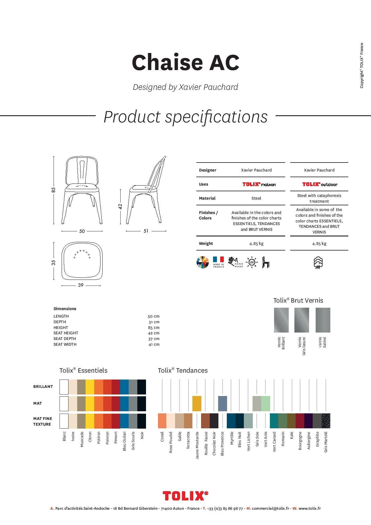 Modern AC Chair Indoor in Essential Colors by Xavier Pauchard & Tolix For Sale