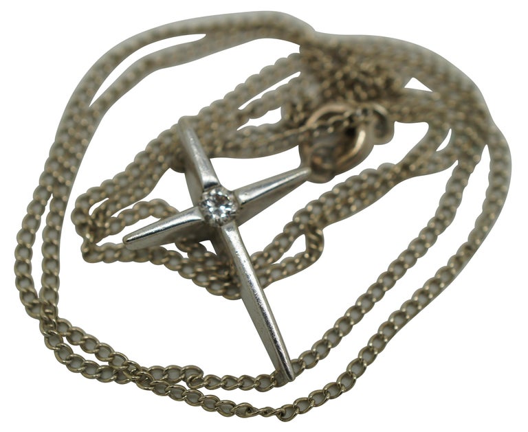 Ac Co. 14k White Gold and Diamond Cross Curb Chain Pendant Necklace 2 ...