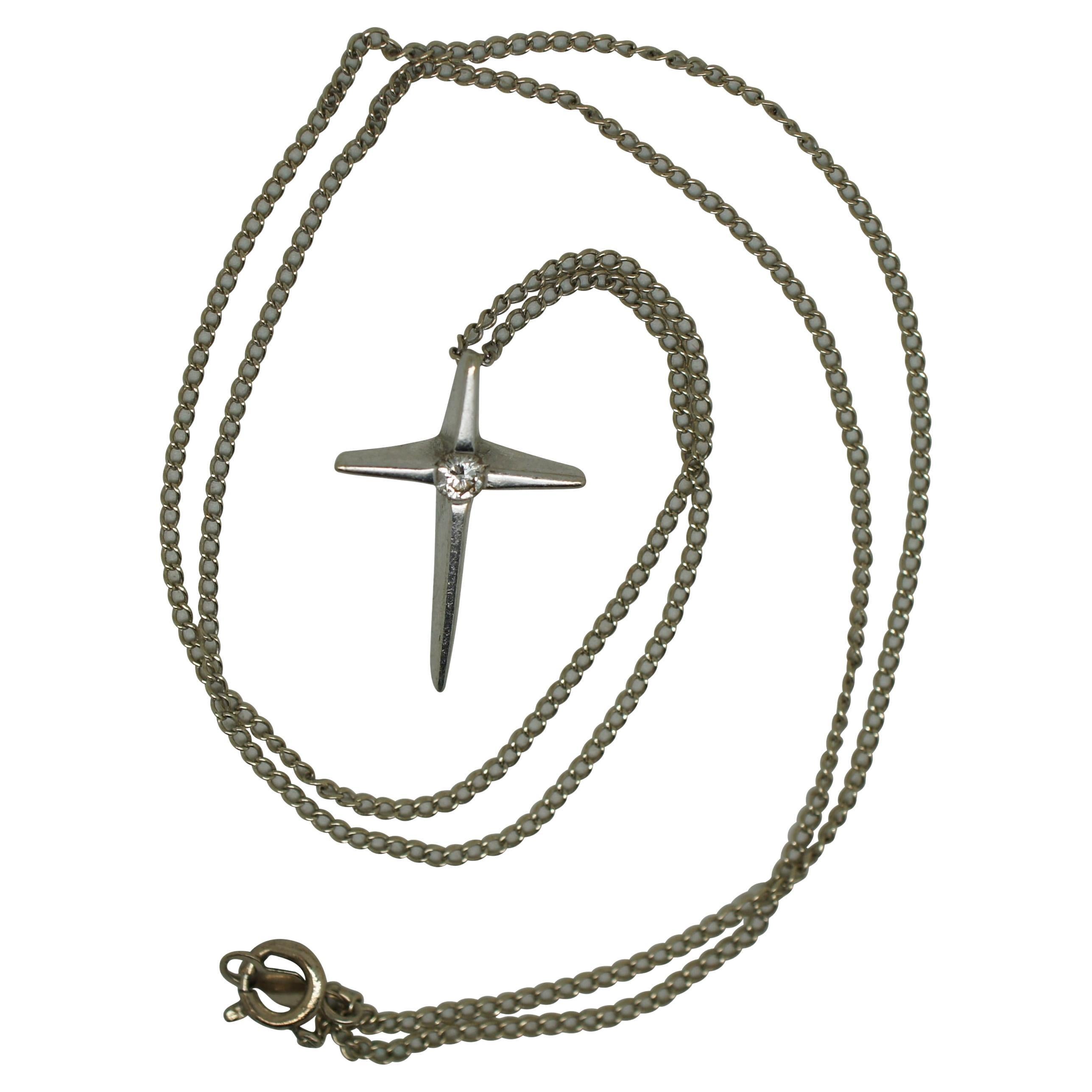 Ac Co. 14k White Gold & Diamond Cross Curb Chain Pendant Necklace 2.5g