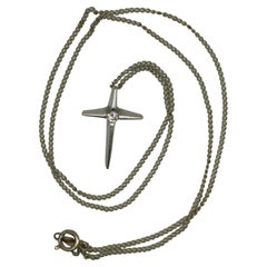 Ac Co. 14k White Gold & Diamond Cross Curb Chain Pendant Necklace 2.5g