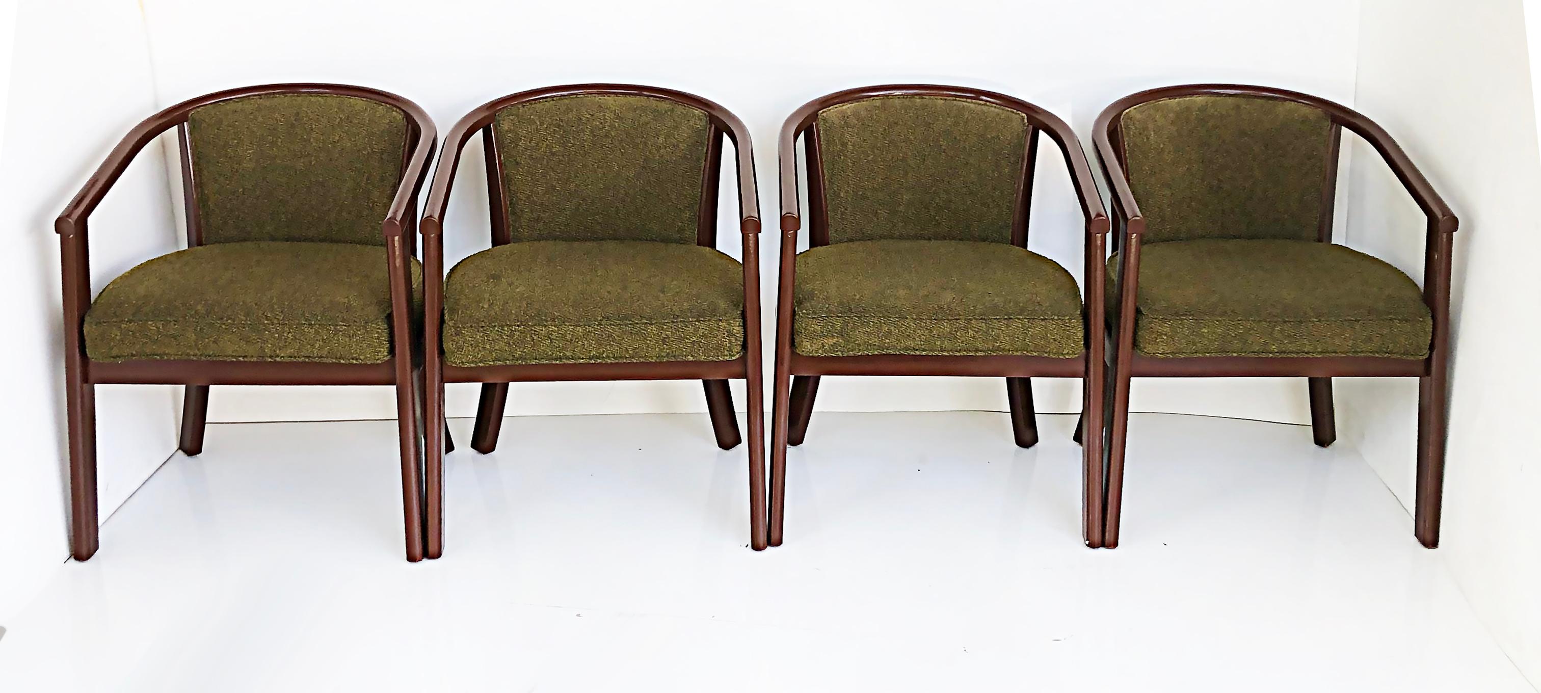 A.C. Furniture Arlington Hotel Upholstered armchairs, Set of 4

Offered for sale is a set of 4 upholstered armchairs with wood frames. These would be great around a game table or breakfast table. They are sturdy and would function nicely as chairs