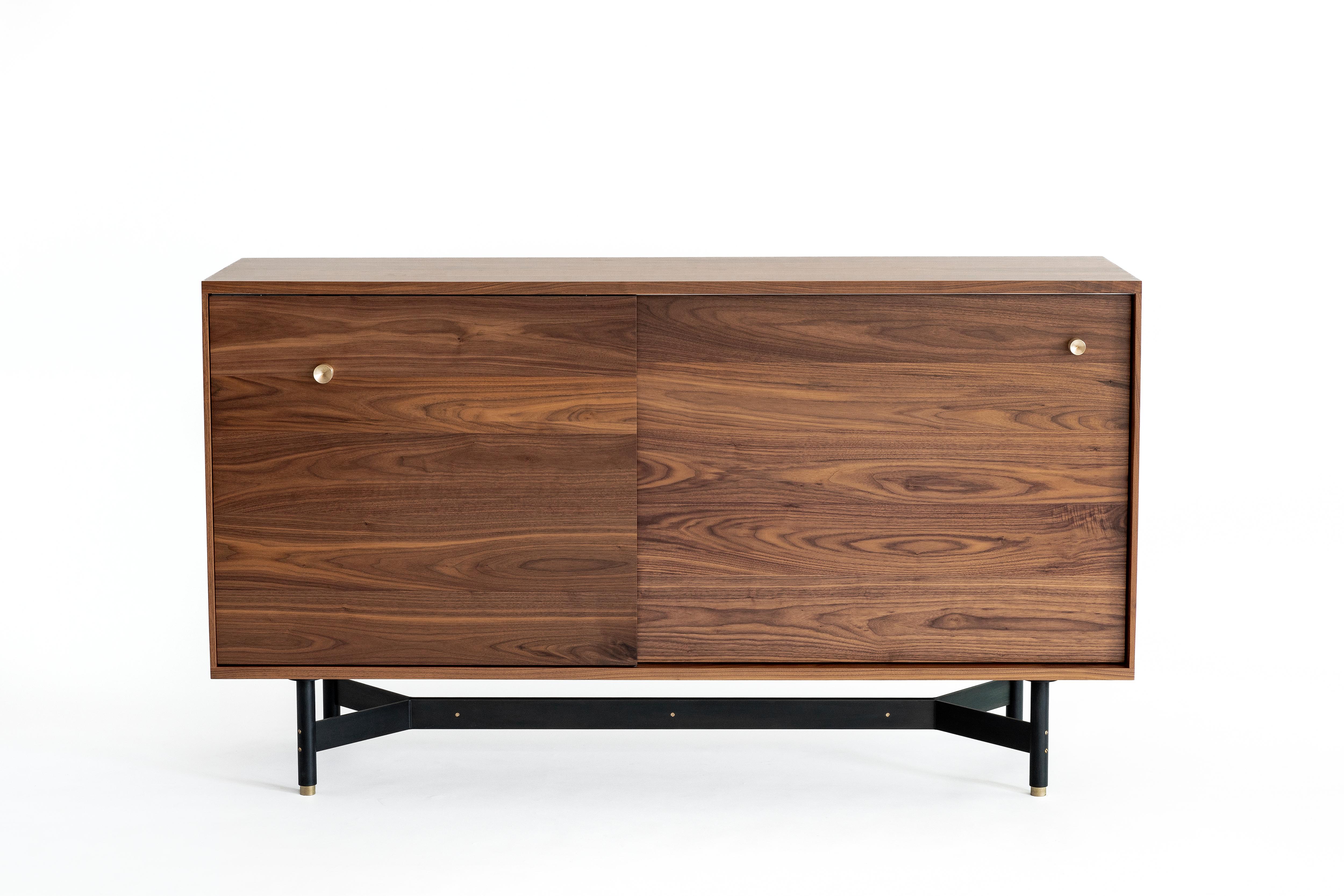 Modern Ac10 Walnut Dresser Console with Drawers, Steel Base and Bronze Accents For Sale
