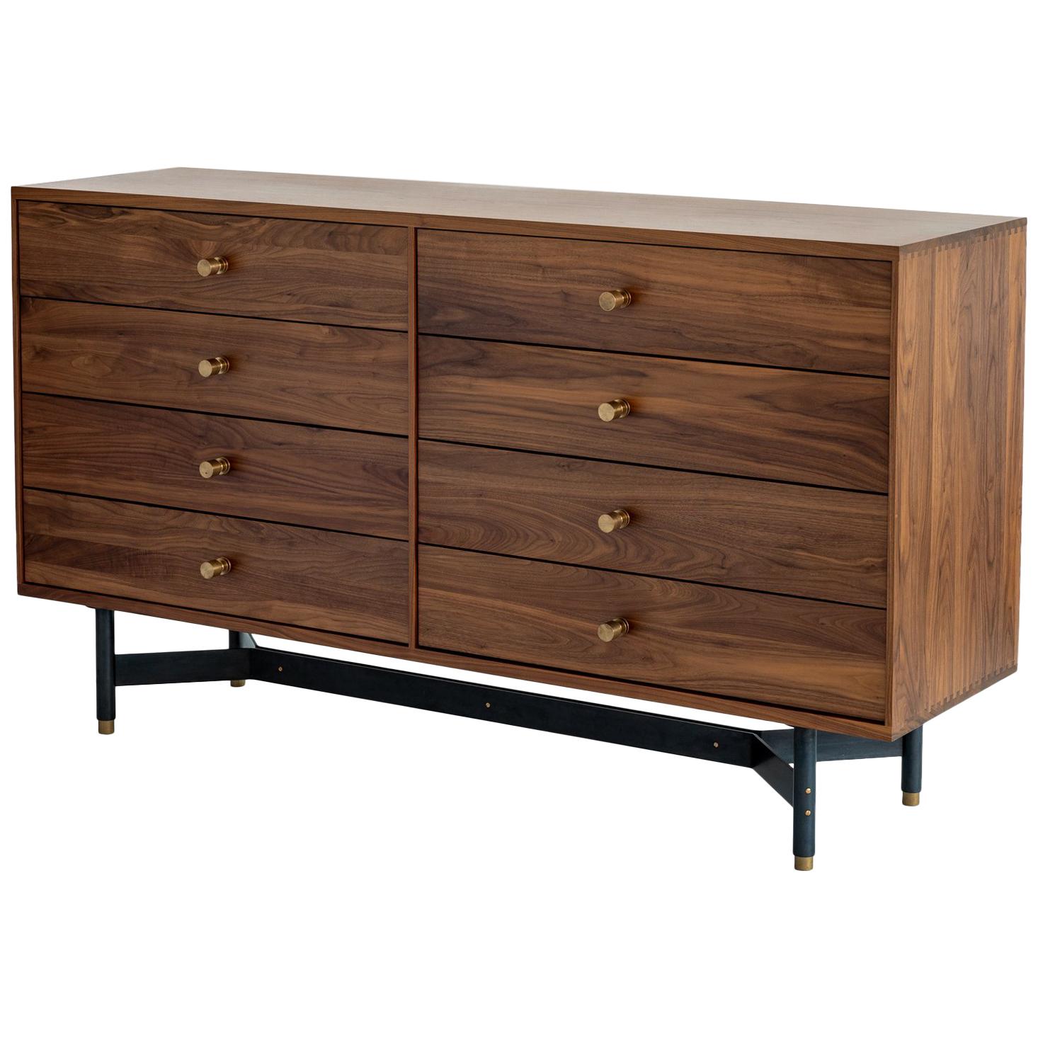 AC11, Solid Walnut Credenza, or Dresser with Bronze Pulls and Dovetail Joinery