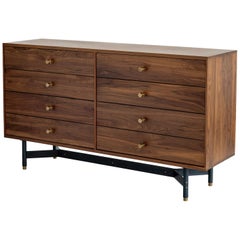 AC11, Solid Walnut Credenza, or Dresser with Bronze Pulls and Dovetail Joinery
