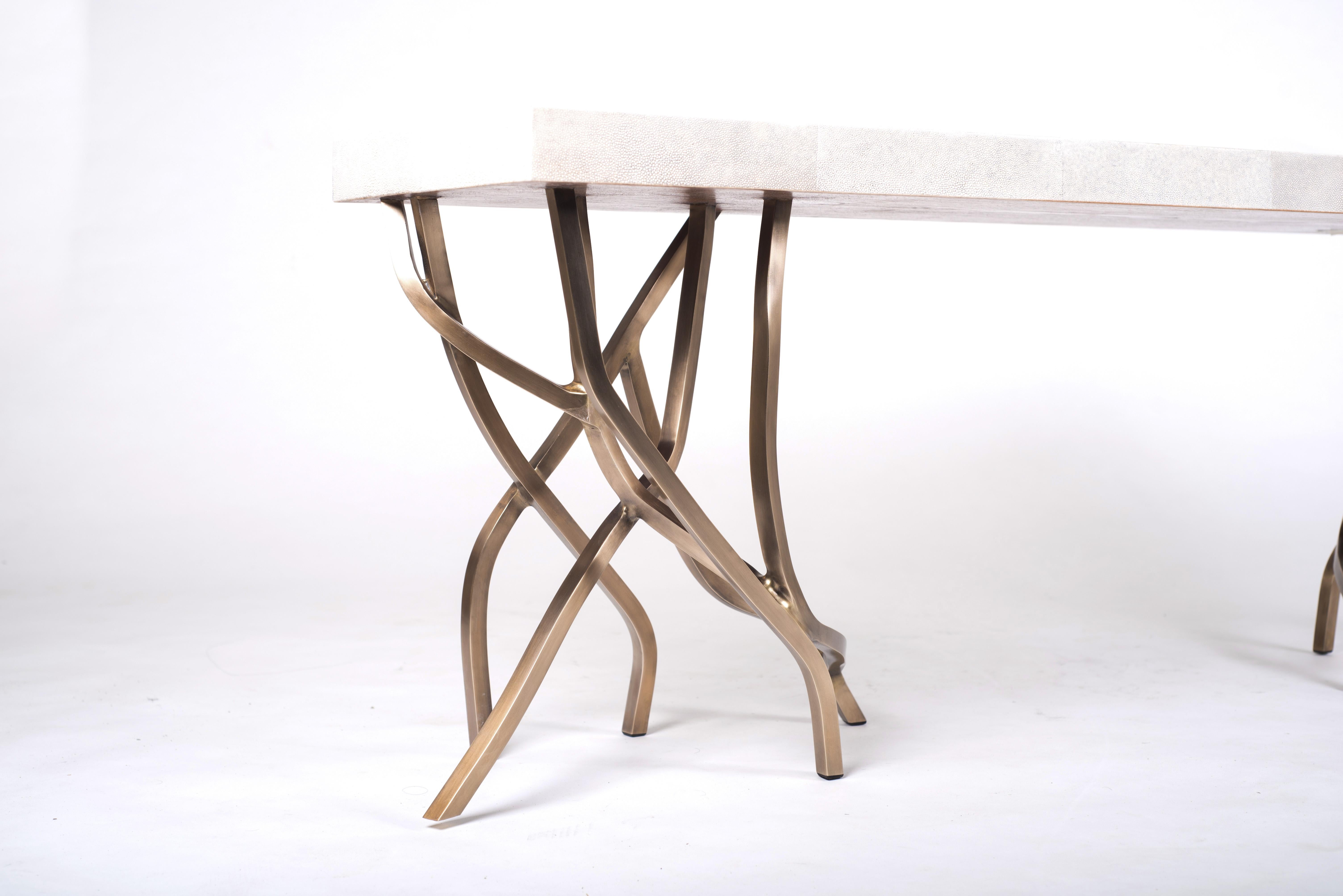 Acacia-Bank aus cremefarbenem Shagreen-Messing und Bronze-Patina-Messing von R&Y Augousti (Art déco) im Angebot