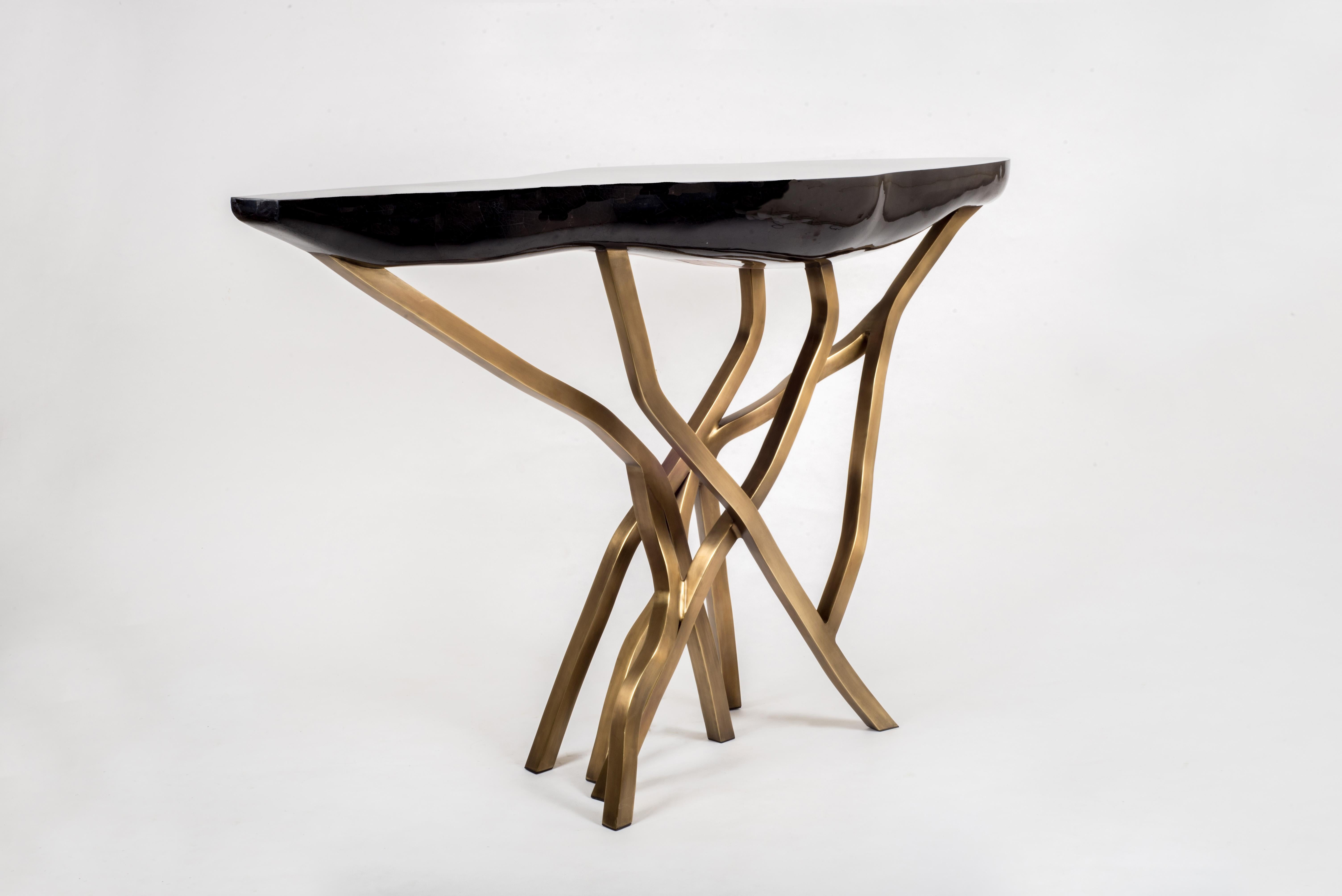Acacia-Bank aus cremefarbenem Shagreen-Messing und Bronze-Patina-Messing von R&Y Augousti (Handgefertigt) im Angebot
