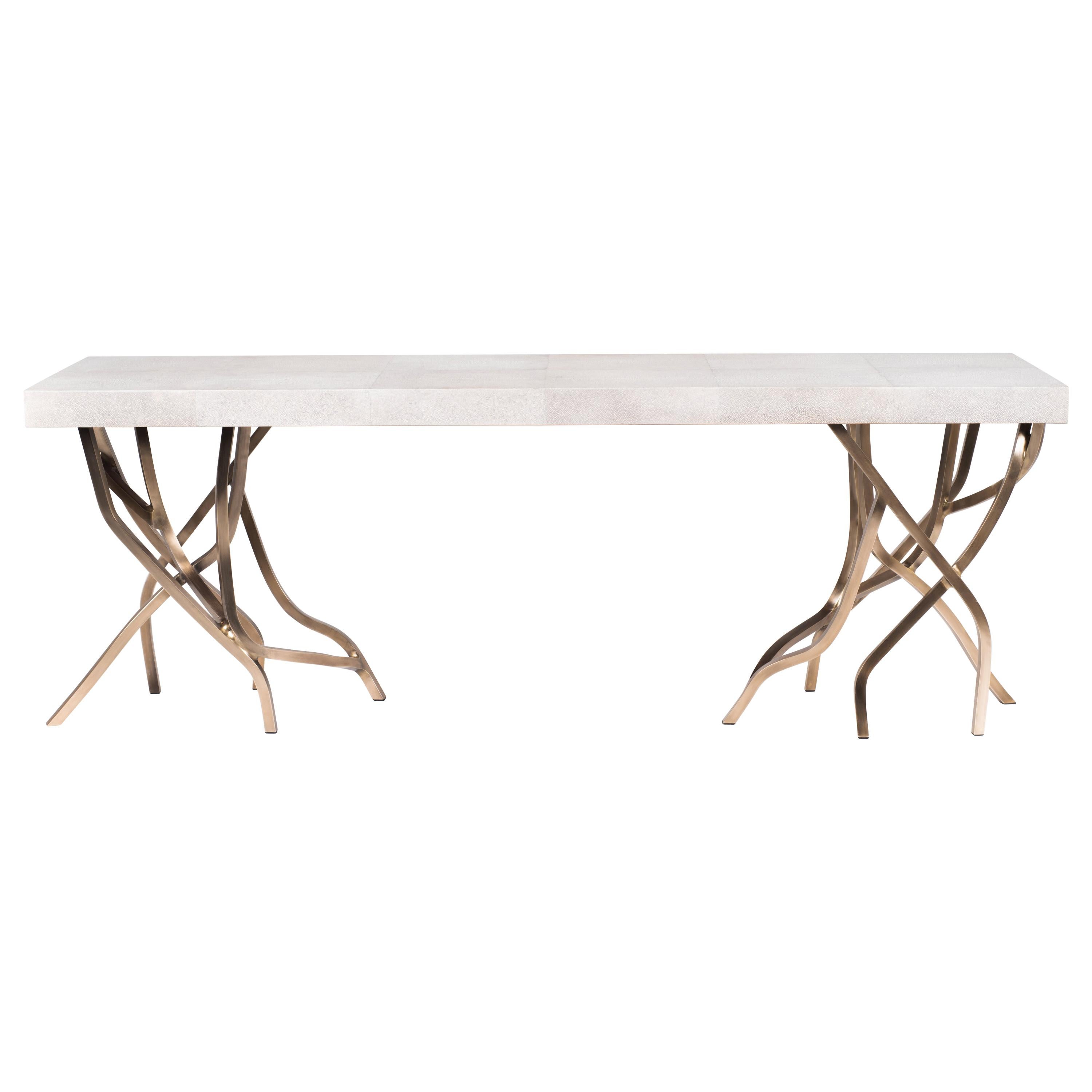 Acacia-Bank aus cremefarbenem Shagreen-Messing und Bronze-Patina-Messing von R&Y Augousti im Angebot