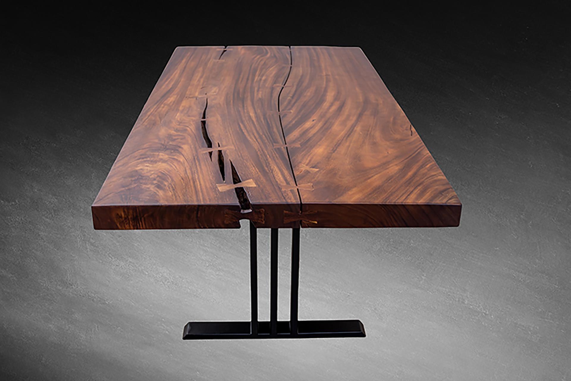 Thai Acacia Live Edge Limited Edition Slab Table/Desk in Smooth Milk Chocolate For Sale