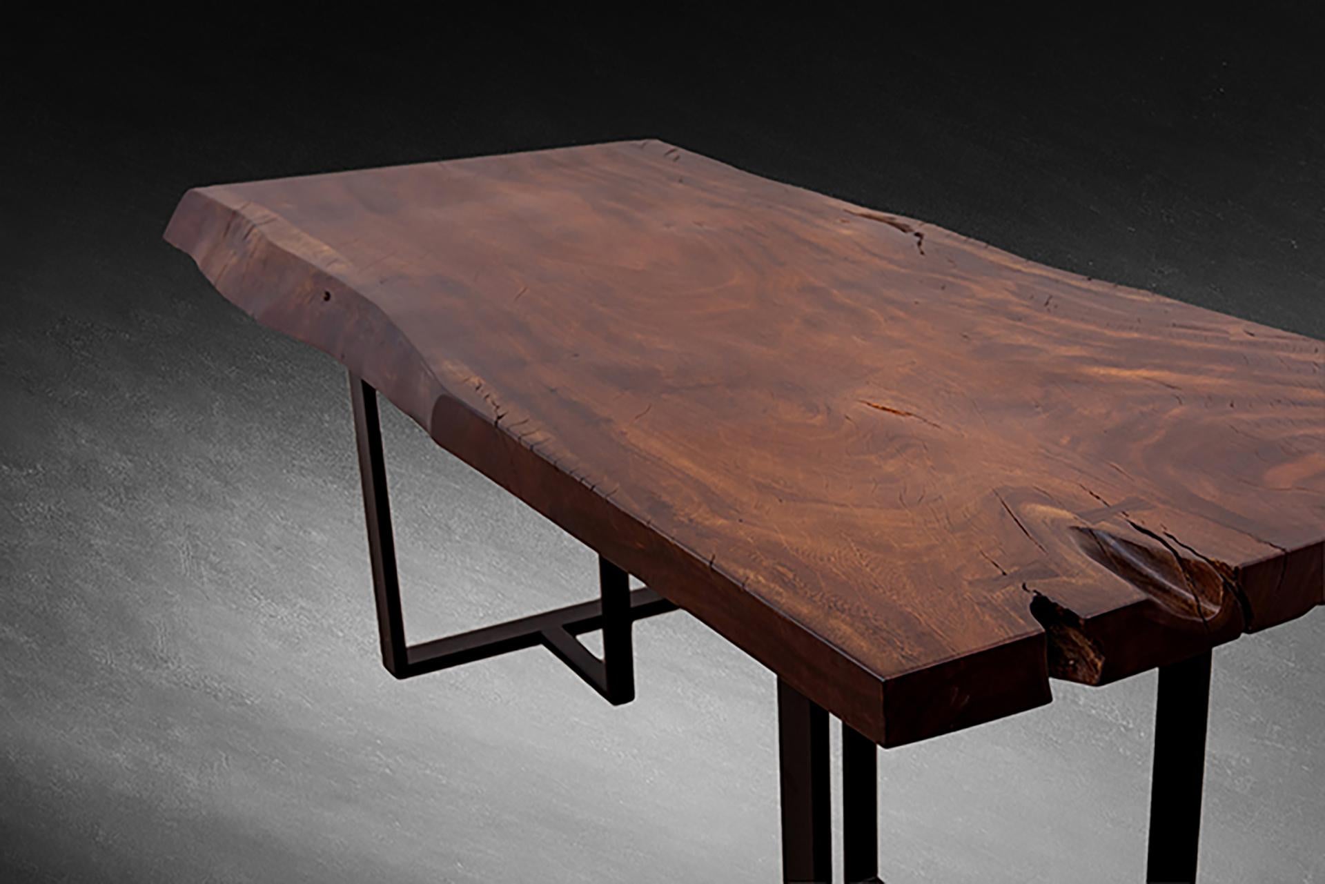 Hand-Crafted Acacia Live Edge Limited Edition Slab Table in Smooth Dark Chocolate