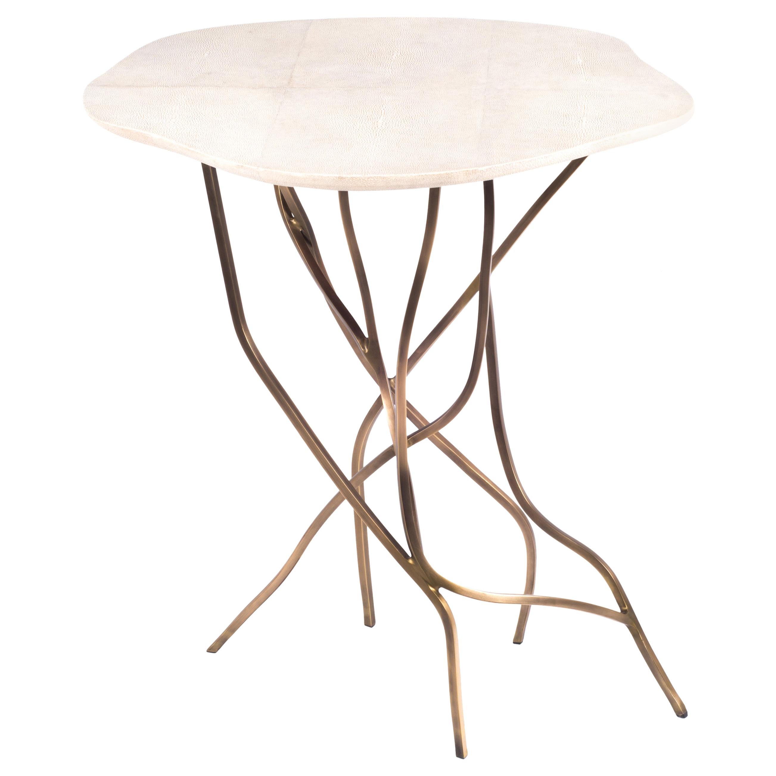 Carmen Side Table in Shagreen, Baguio Stone, BronzePatina Brass by R&Y