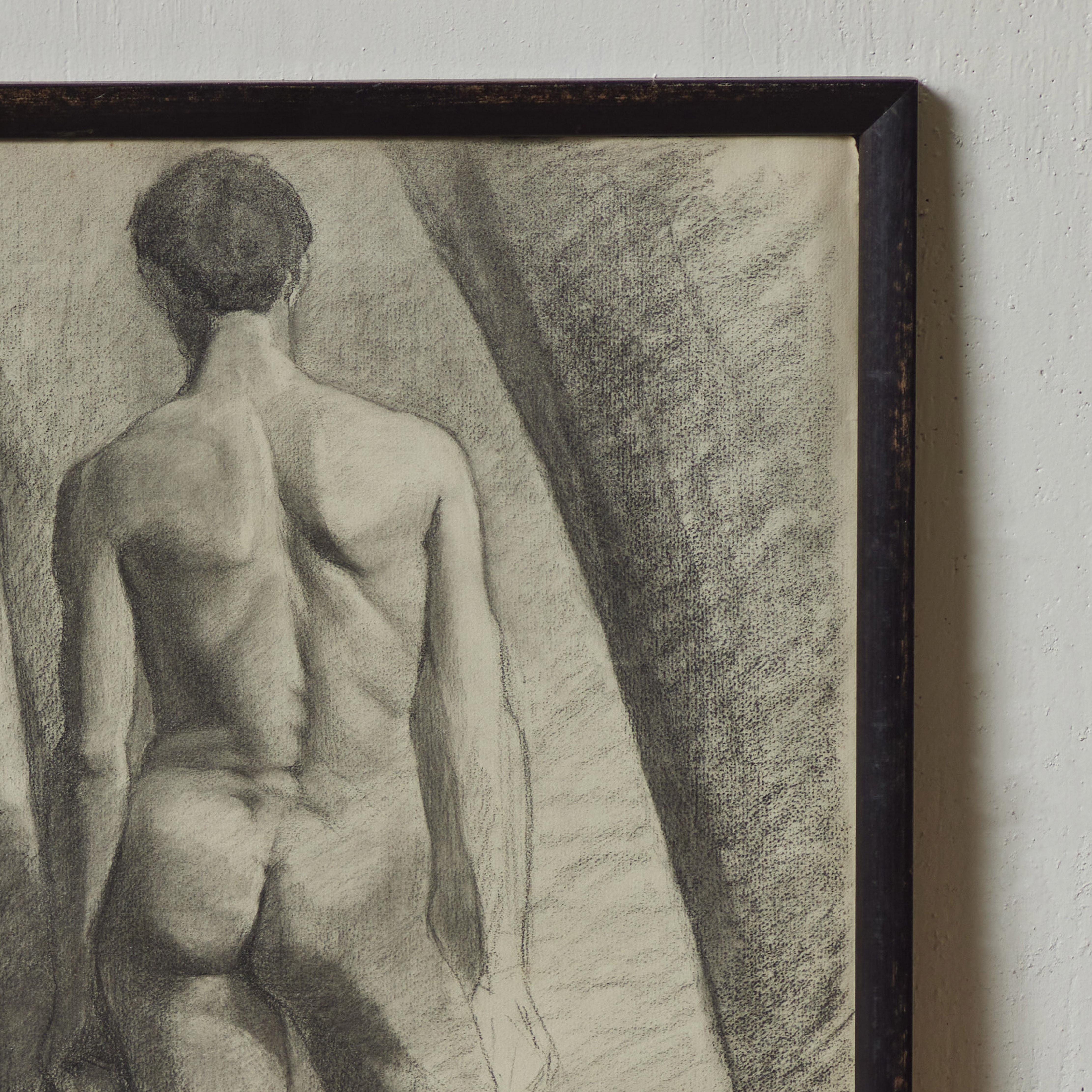 French Academic Charcoal Drawing of Standing Nude For Sale