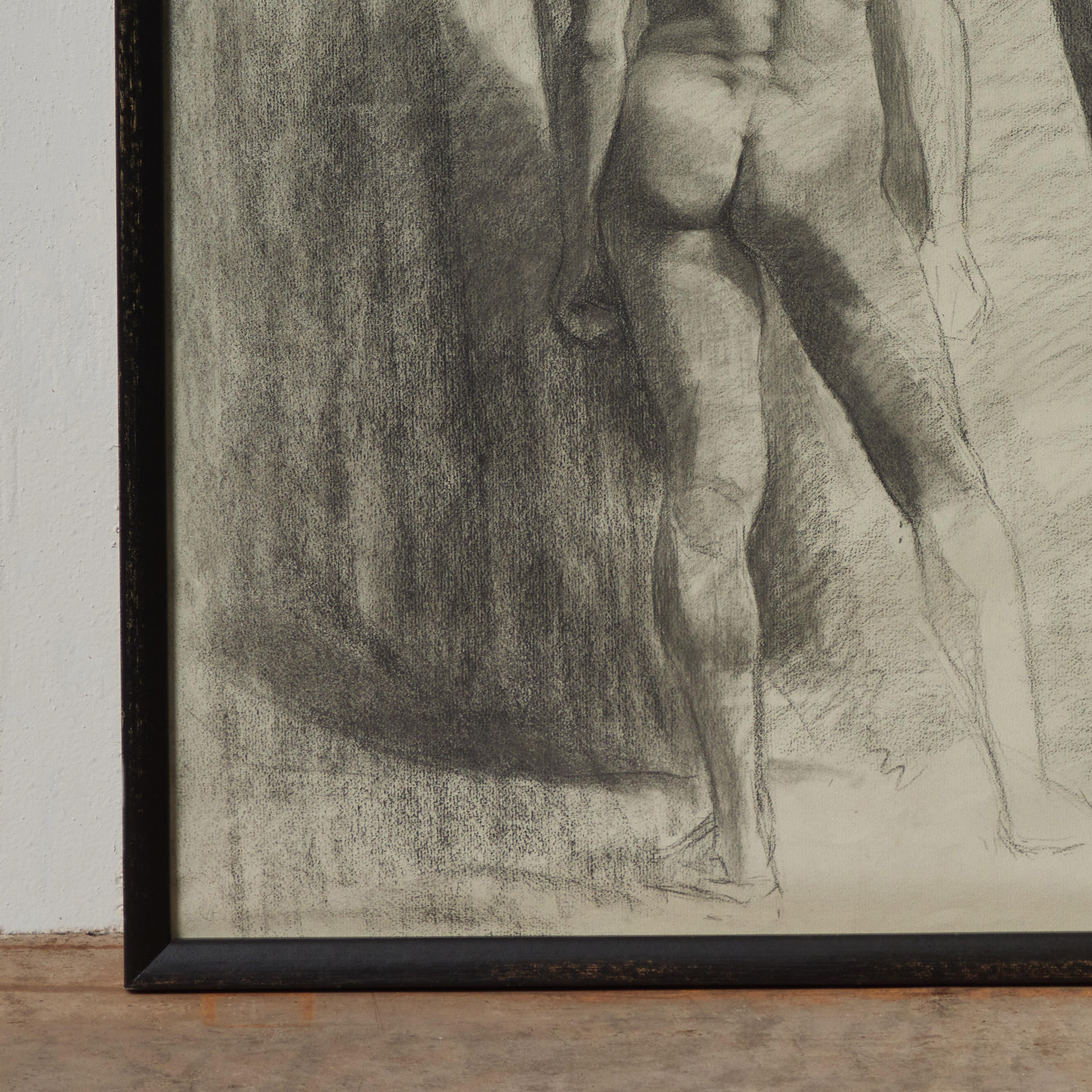 Academic Charcoal Drawing of Standing Nude In Good Condition For Sale In Los Angeles, CA