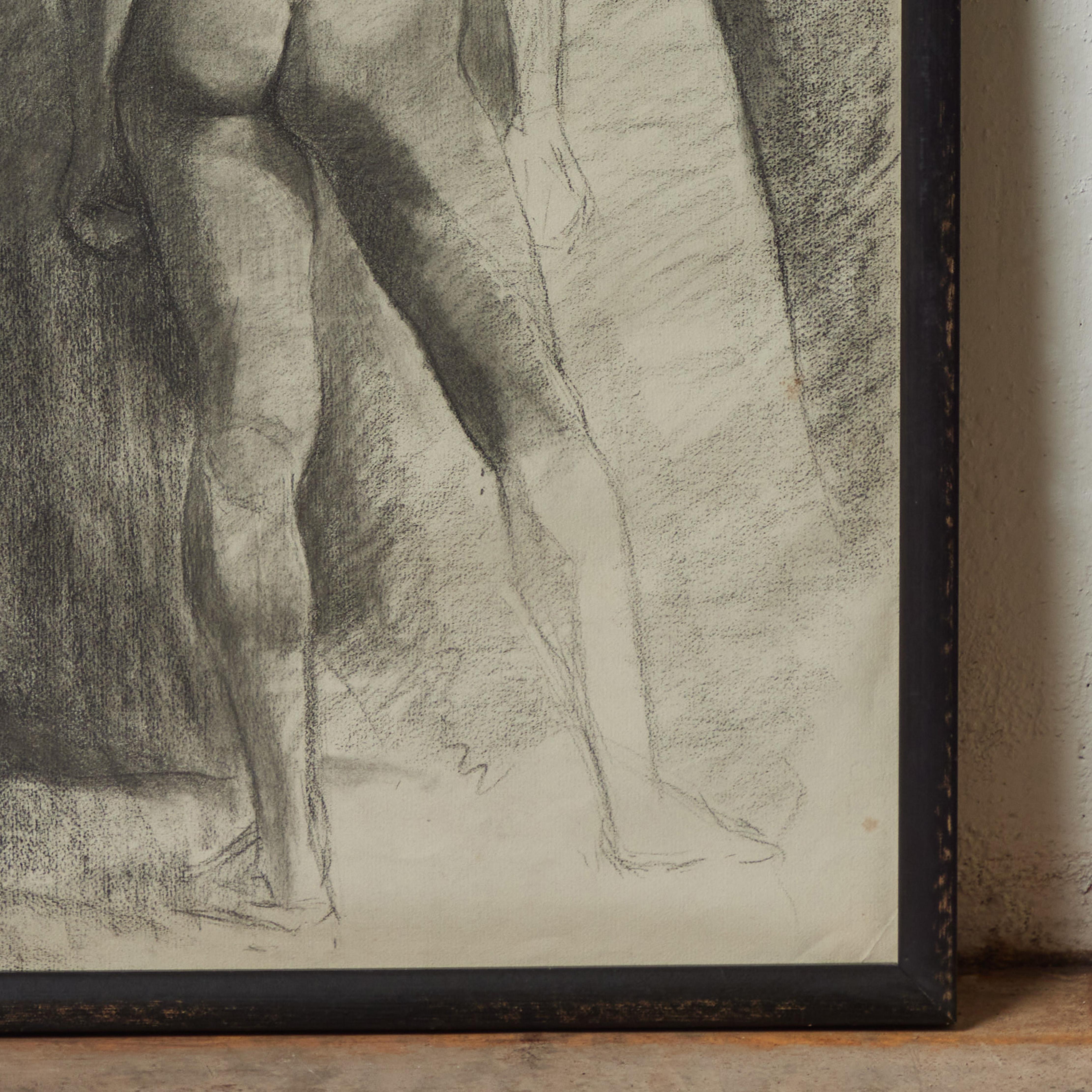 Early 20th Century Academic Charcoal Drawing of Standing Nude For Sale