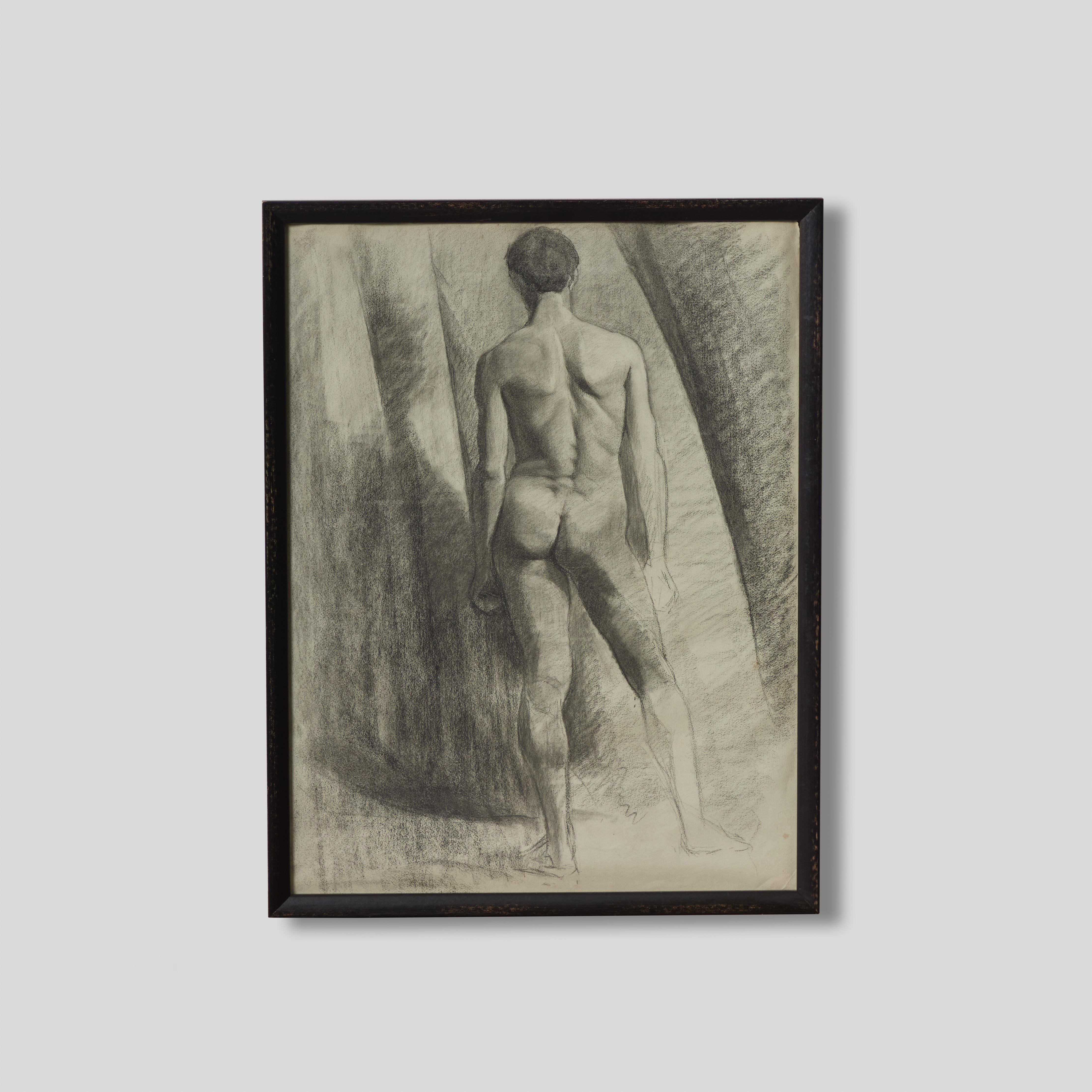 Paper Academic Charcoal Drawing of Standing Nude For Sale