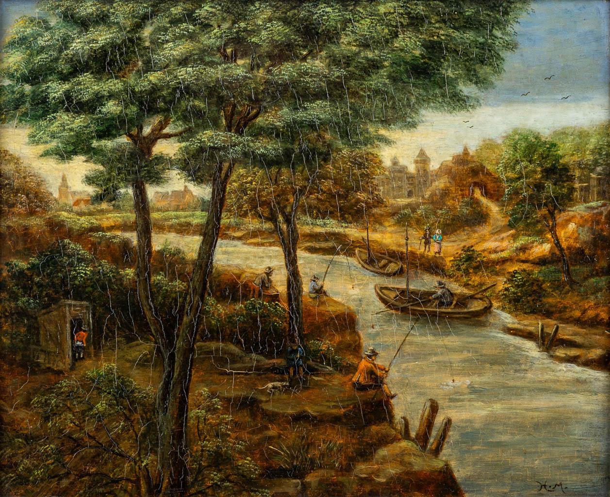 Olandese Pittura accademica olandese raffigurante un lungofiume boscoso alla maniera di Mattheus Molanus