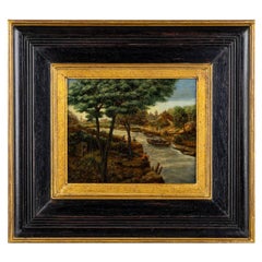 Pittura accademica olandese raffigurante un lungofiume boscoso alla maniera di Mattheus Molanus
