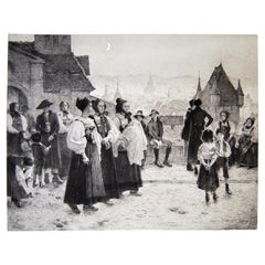 Academic engraving titled "Baptism in Lower Alsace" after by François Flameng