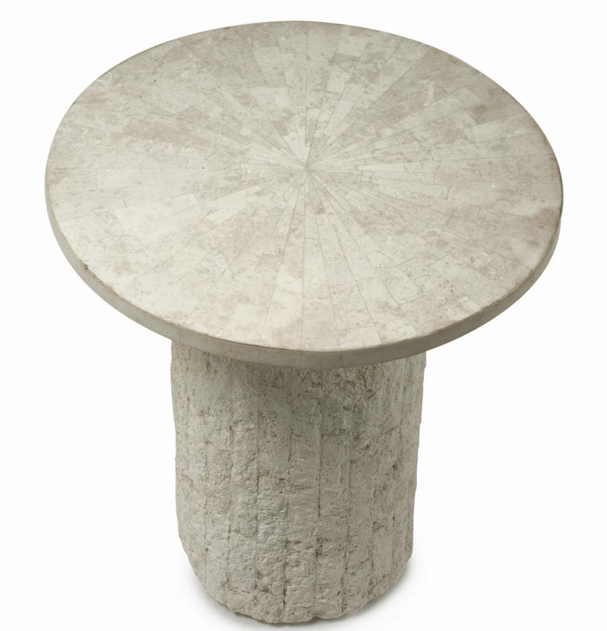 The ACADIA occasional table by OGGETTI is made of fossilized stone featuring a carved base and dial top that embraces the natural textures of the stone.

SIZES AND DIMENSIONS:

Large:   20″Dia. x 22.5″H   Wt: 60-lbs

Small:   16