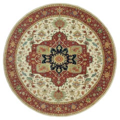 Acadia, tapis rond en laine noué à la main Heriz, blanc et ancien, récréé à la main 14' x 14'