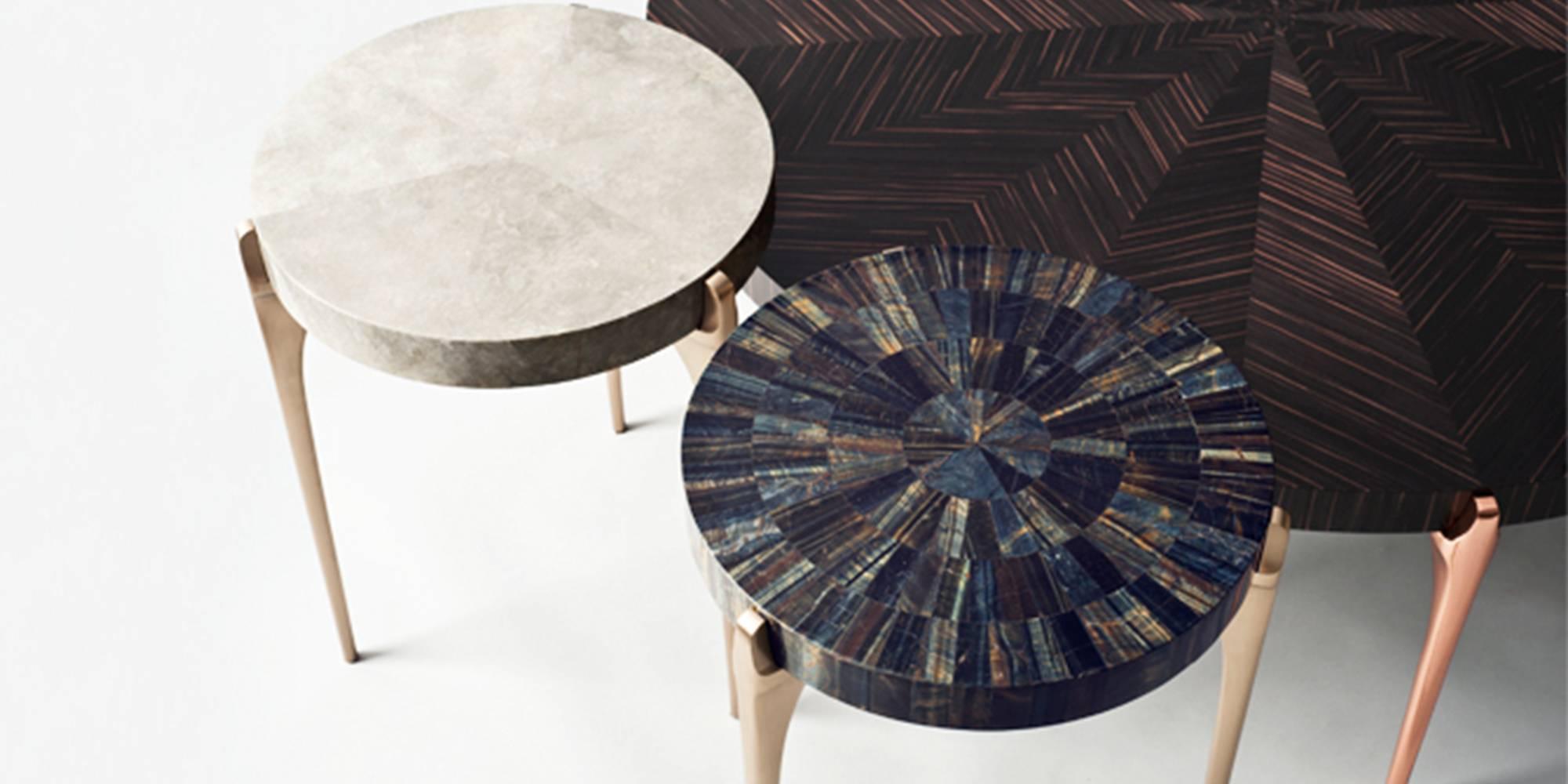 Indian Acantha Side Table by DeMuro Das with Blue Tiger's Eye Top and Solid Bronze Legs For Sale