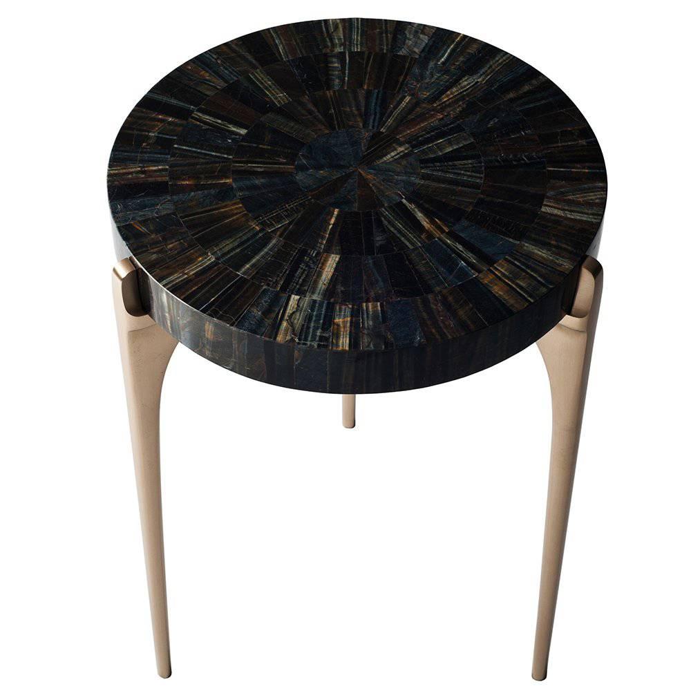 Acantha Side Table by DeMuro Das with Blue Tiger's Eye Top and Solid Bronze Legs