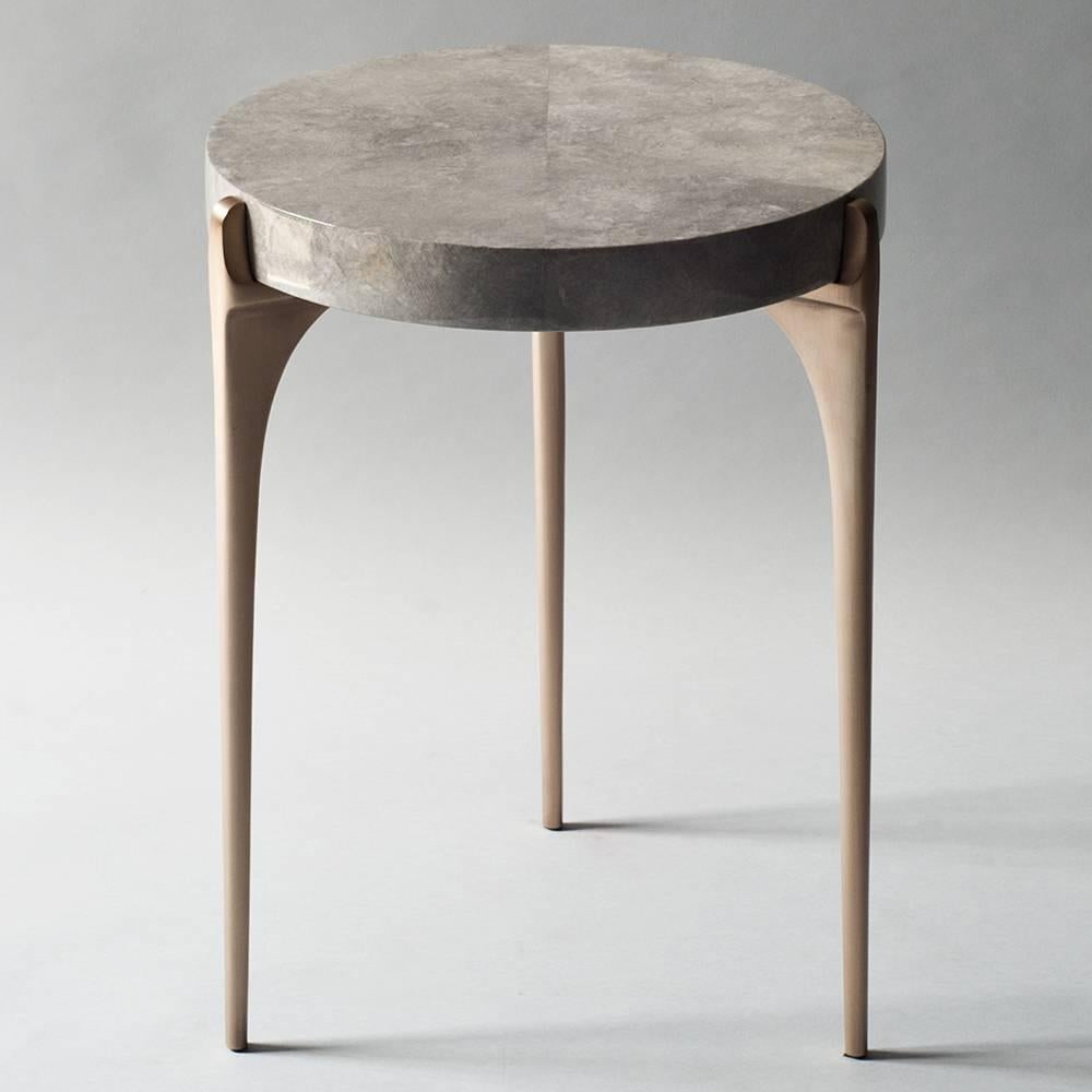 Indian Acantha Side Table by DeMuro Das with Top in Grey Carta and Solid Bronze Legs For Sale